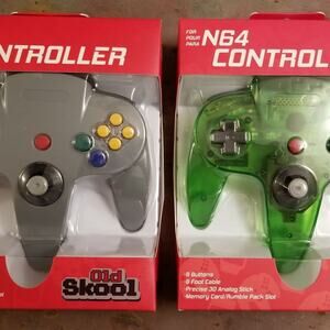 2 N64 Controllers - Grey & Jungle Green (NEW) - Nintendo64 Funtastic - Old Skool